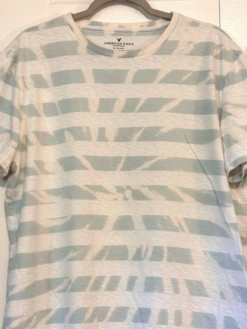 American Eagle Light Blue & White Tie-Dye Striped Tee
